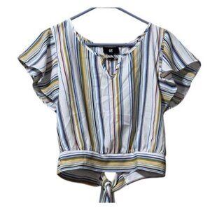 IZ Byer Stripe Top Blouse Tie in Back Size Small‎ Polyester Office Party Teacher